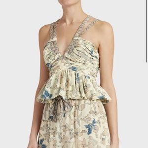Ulla Johnson Eliana Silk Printed Peplum Cropped Top